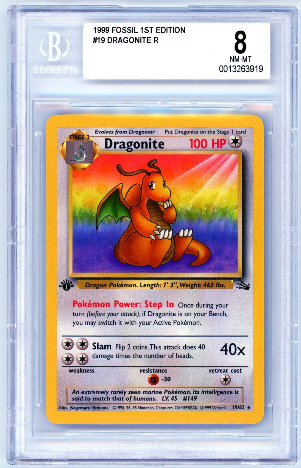 BGS 8 (NM-MT) Dragonite - 1999 Pokemon Fossil 1st Edition (#0013263919)