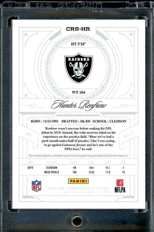 2019 Panini National Treasures Hunter Renfrow Rookie Laundry Tag RPA Red /5 Raiders