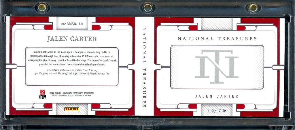 2023 Panini National Treasures Collegiate Jalen Carter Rookie Booklet Patch Auto 1/1 Georgia